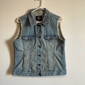 Edgy Studded Denim Vest LG Rock & Republic Blue Grunge Punk Alt Costume Street